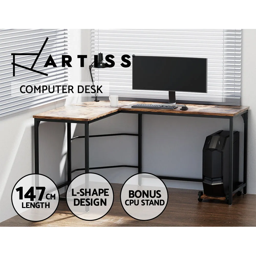 L-Shape Corner Computer Desk with CPU Stand Brown - Artiss