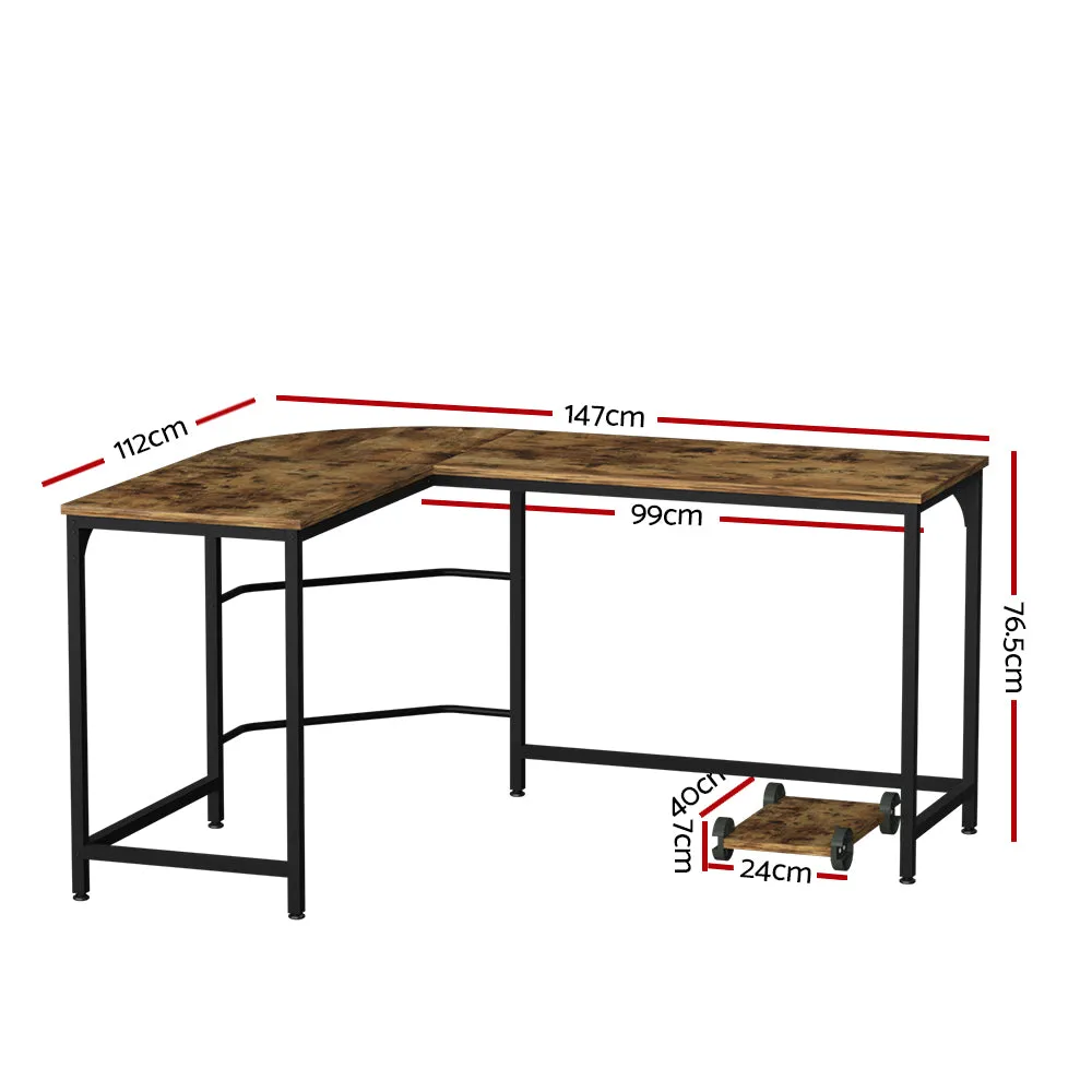 L-Shape Corner Computer Desk with CPU Stand Brown - Artiss