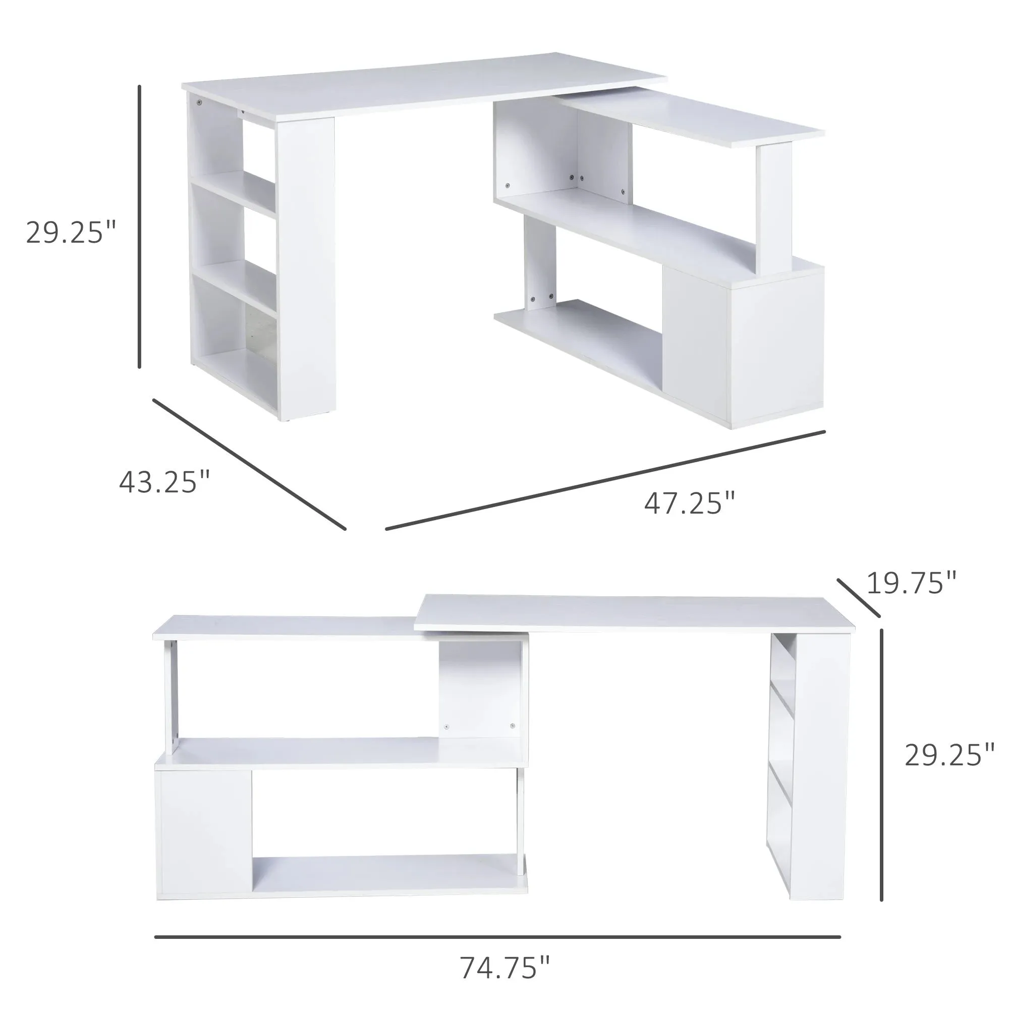 L-Shaped Corner Office Computer Desk with Storage Shelf - Available in 3 Colours