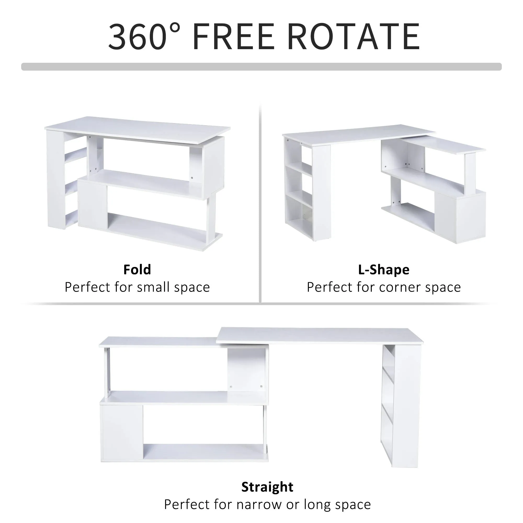 L-Shaped Corner Office Computer Desk with Storage Shelf - Available in 3 Colours