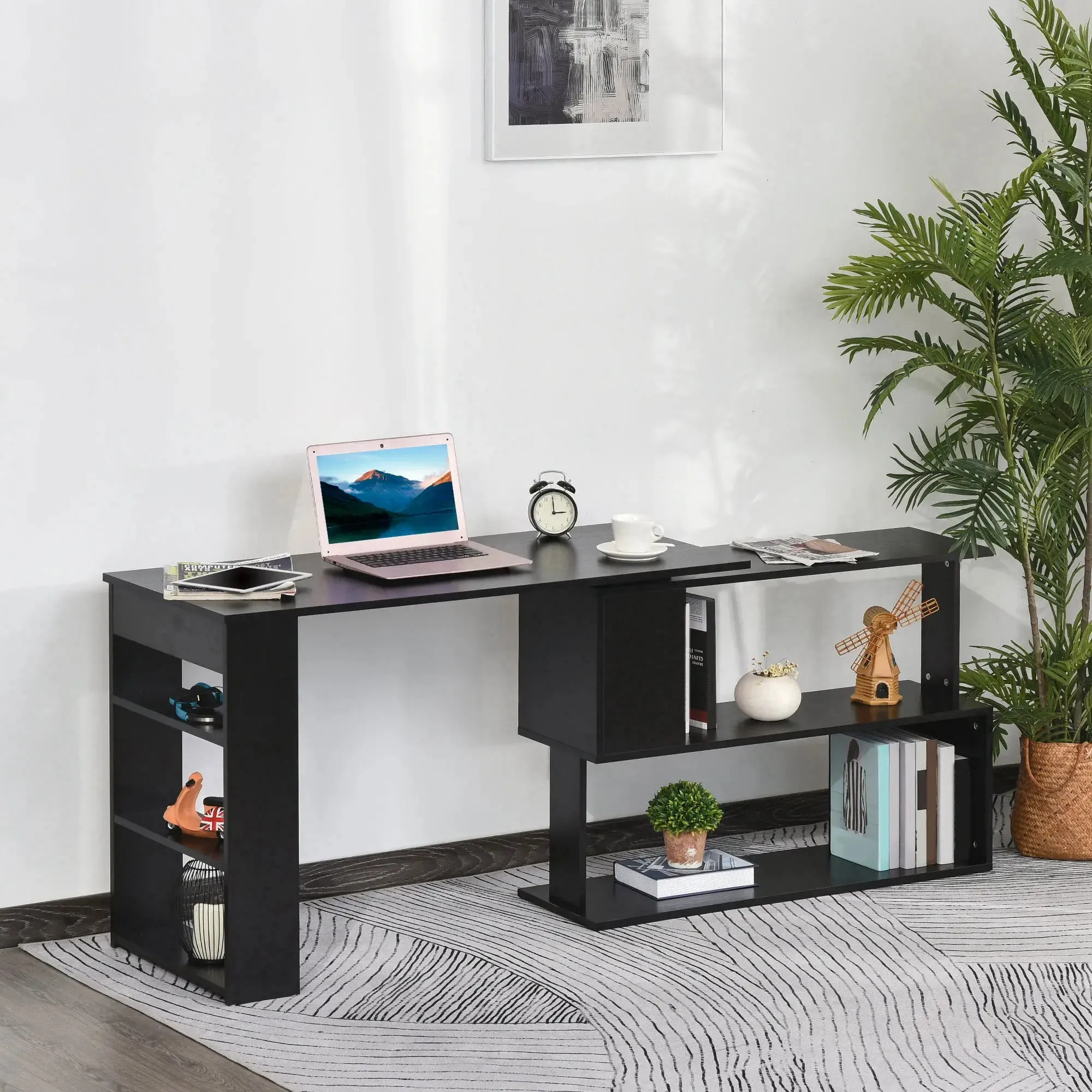 L-Shaped Corner Office Computer Desk with Storage Shelf - Available in 3 Colours