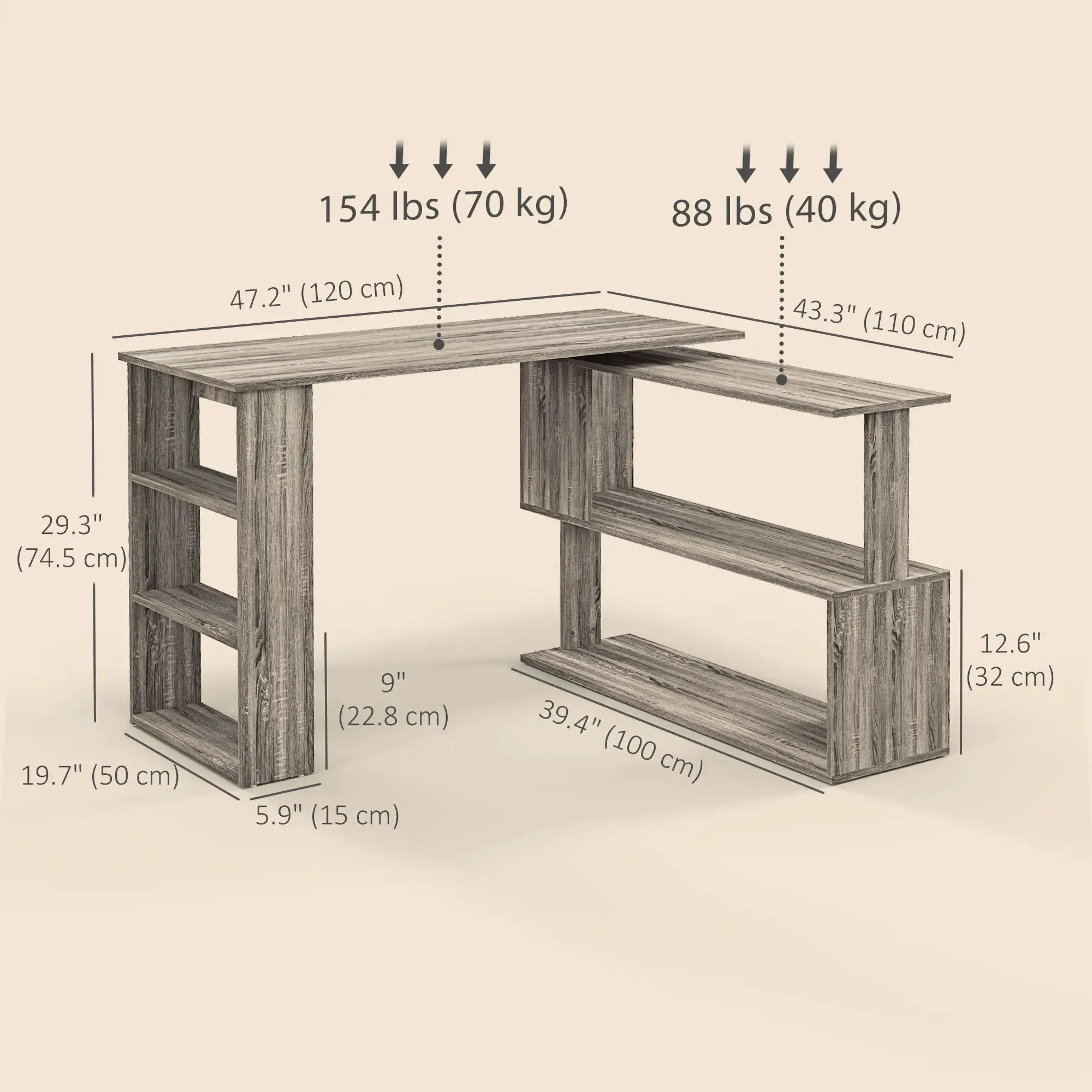 L-Shaped Corner Office Computer Desk with Storage Shelf - Available in 3 Colours