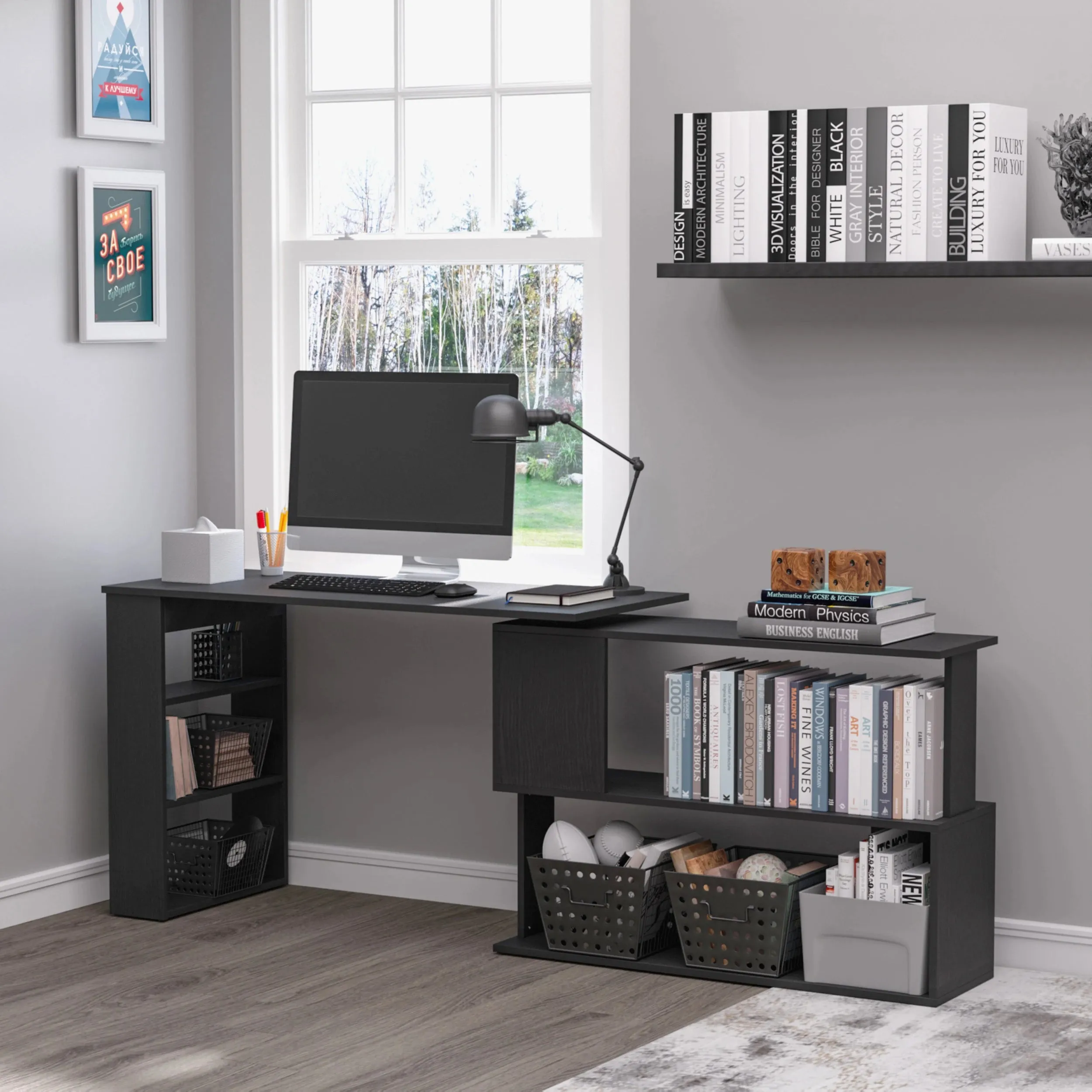 L-Shaped Corner Office Computer Desk with Storage Shelf - Available in 3 Colours