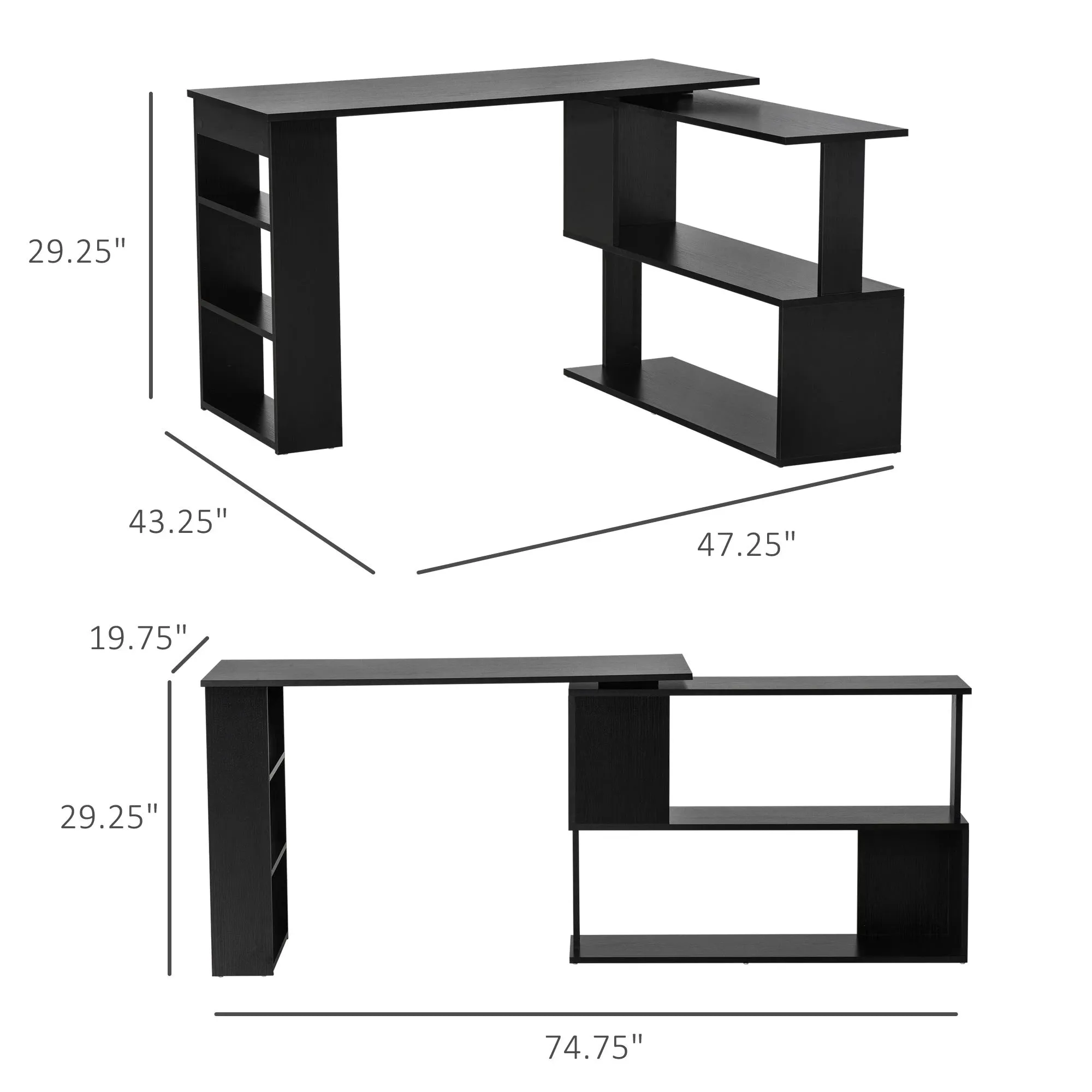 L-Shaped Corner Office Computer Desk with Storage Shelf - Available in 3 Colours