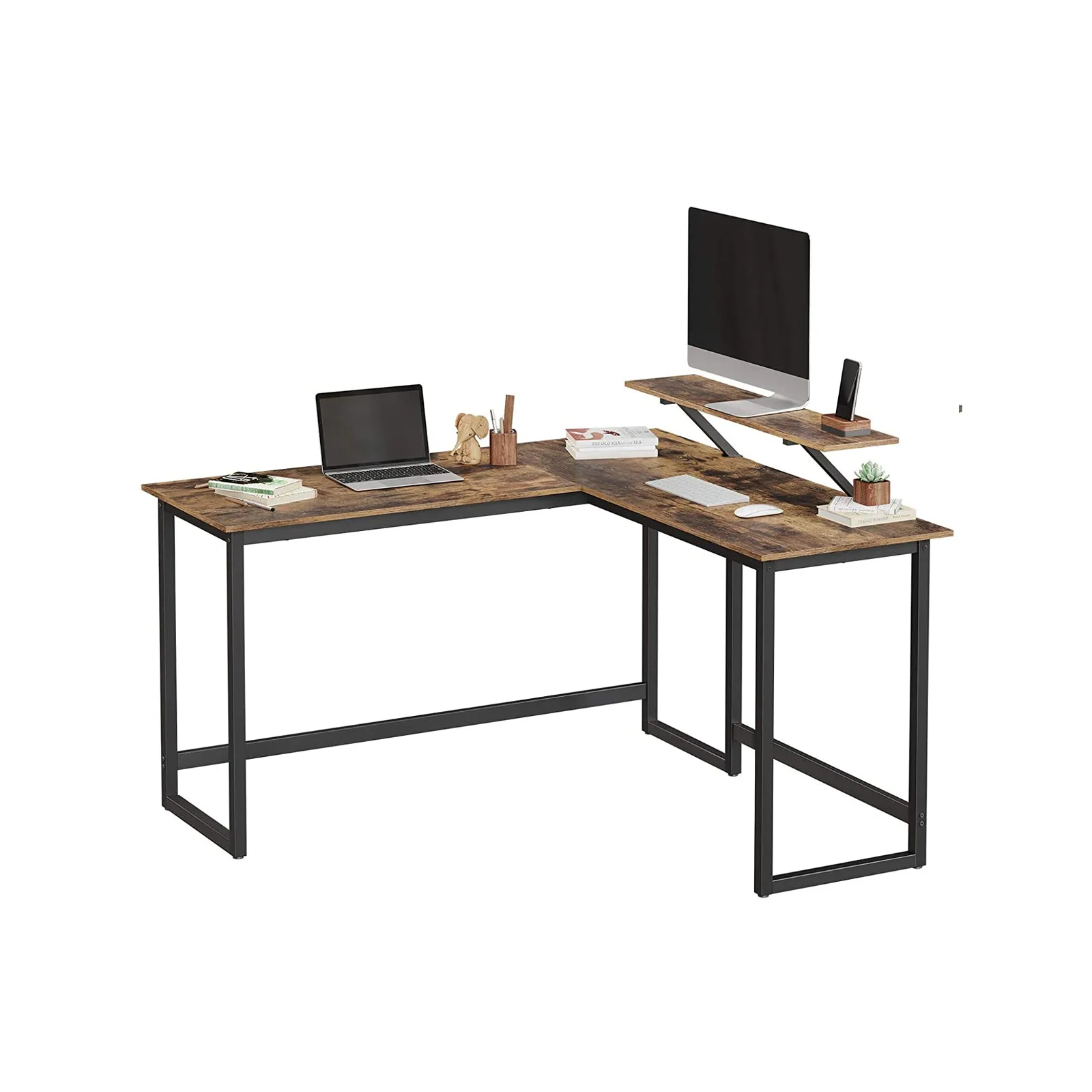 L-Shaped Desk with Monitor Stand