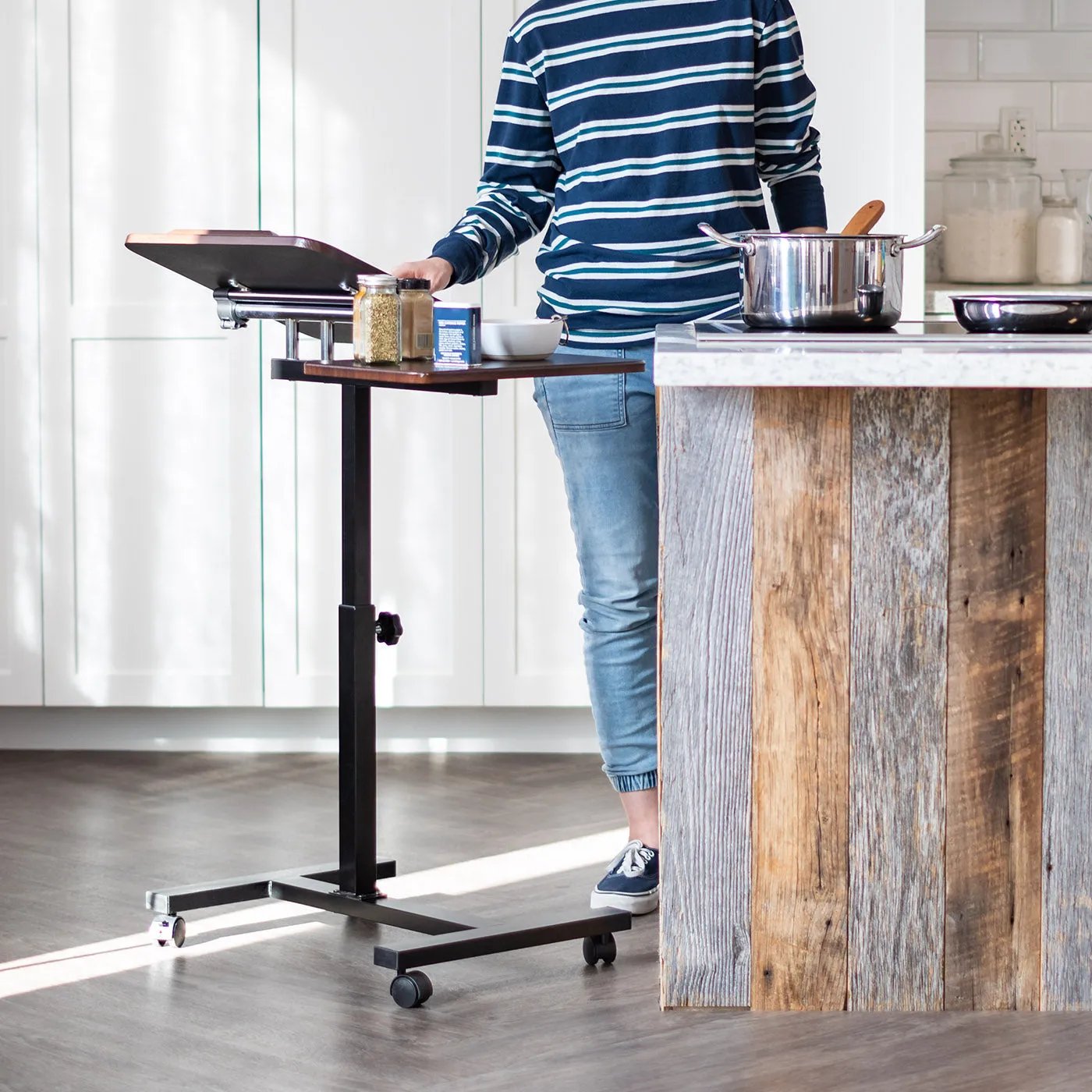 Laptop Cart Adjustable with Side - Brown