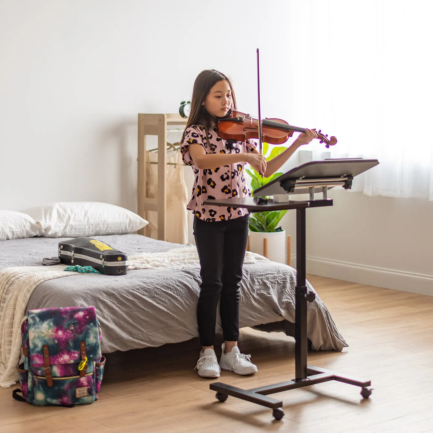 Laptop Cart Adjustable with Side - Brown