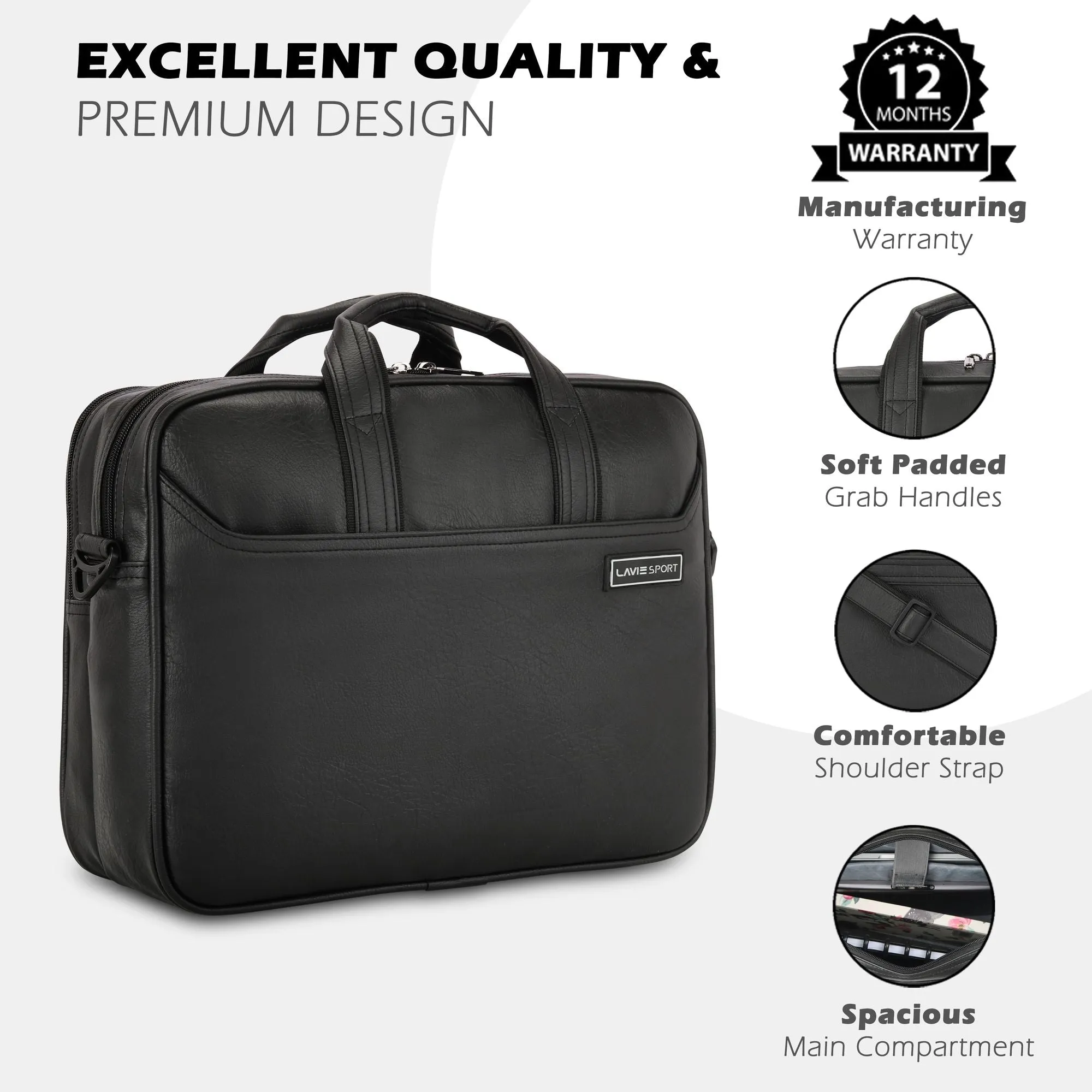 Lavie Sport 2 Compartments Executive Unisex Laptop Briefcase Bag Black