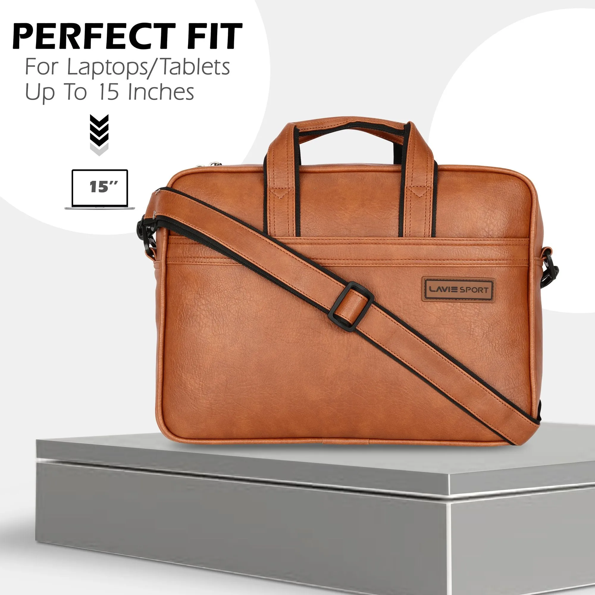 Lavie Sport 2 Compartments Executive Unisex Laptop Briefcase Bag Tan