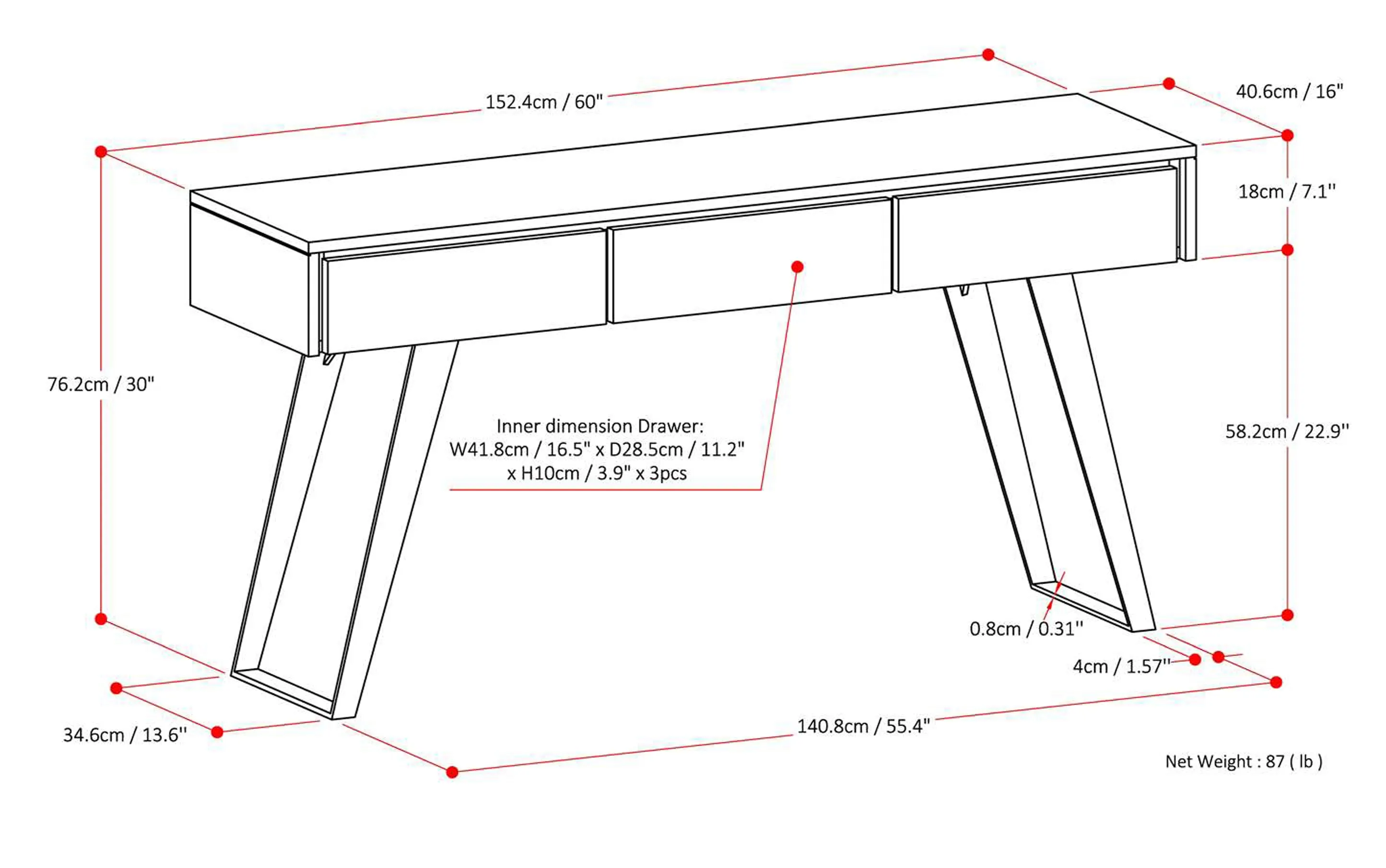 Lowry Console Sofa Table in Oak