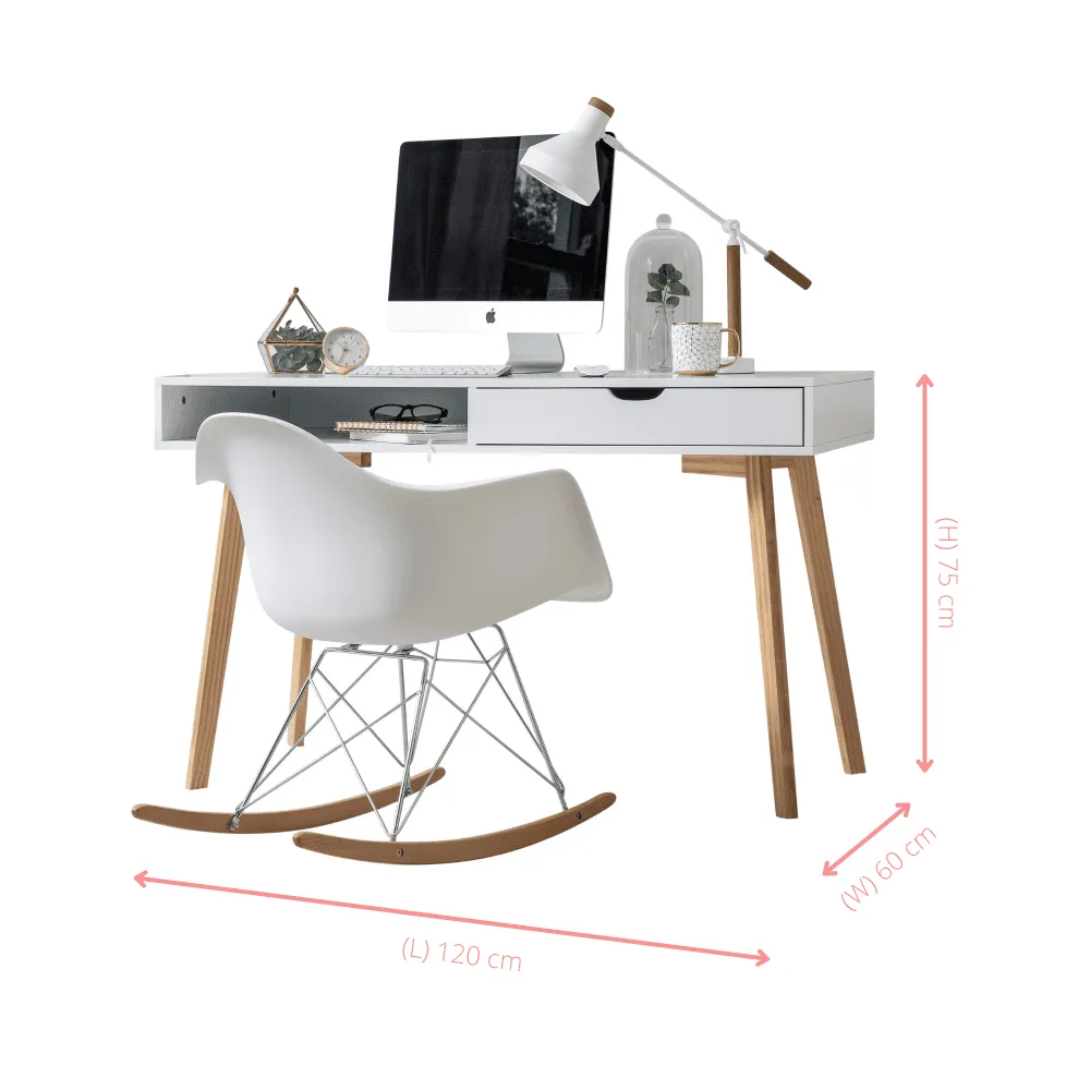 Ludvig Office Desk Computer Table in Classic White and Natural Pine