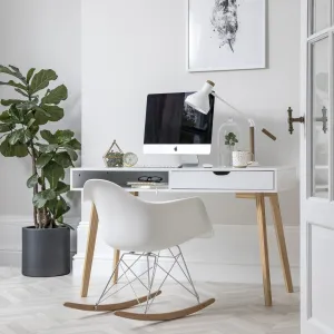 Ludvig Office Desk Computer Table in Classic White and Natural Pine