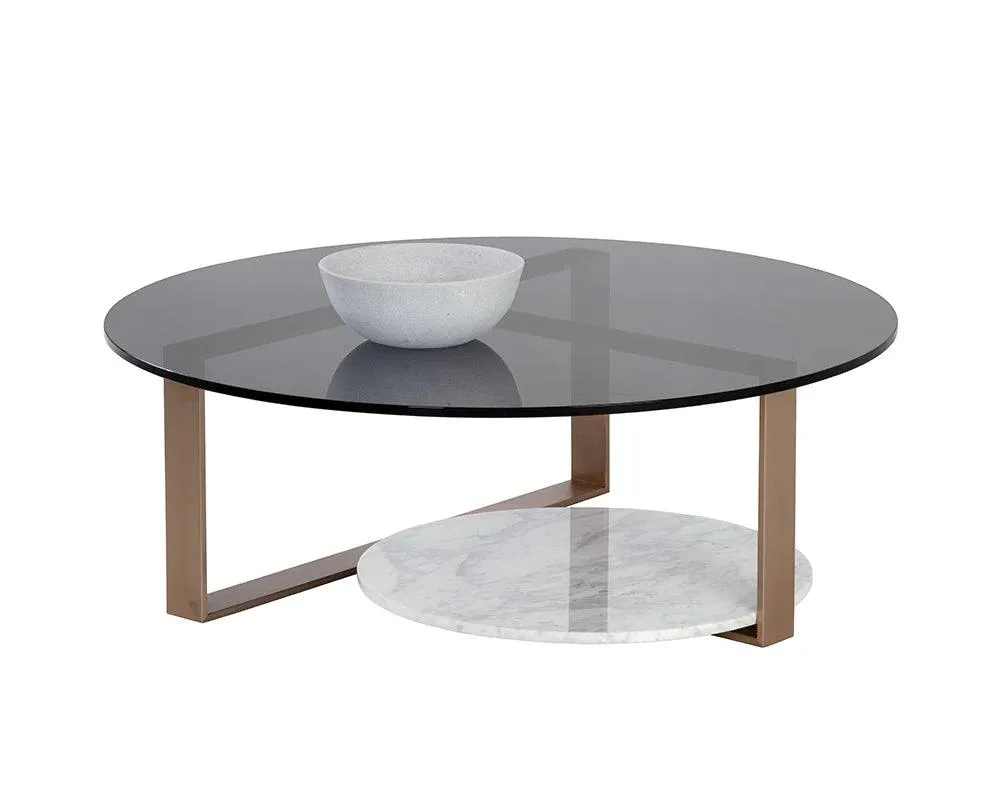 Maldini Coffee Table Modern Glass Top With Brass Frame