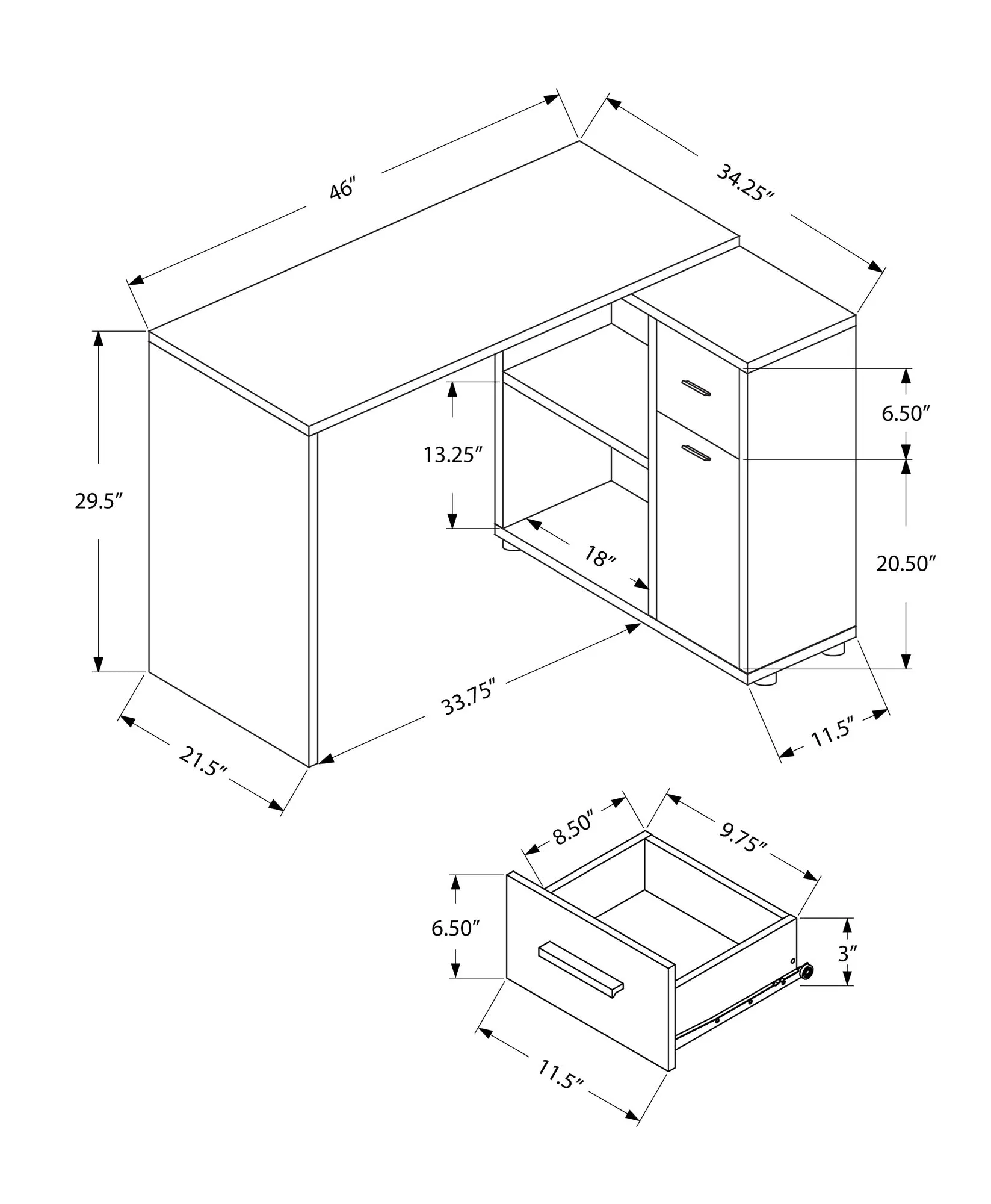 OFFICE SERIES - 46"L / WHITE WITH A STORAGE CABINET