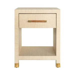 Pelham Grasscloth Side Table with Rattan Wrapped Handle by Worlds Away