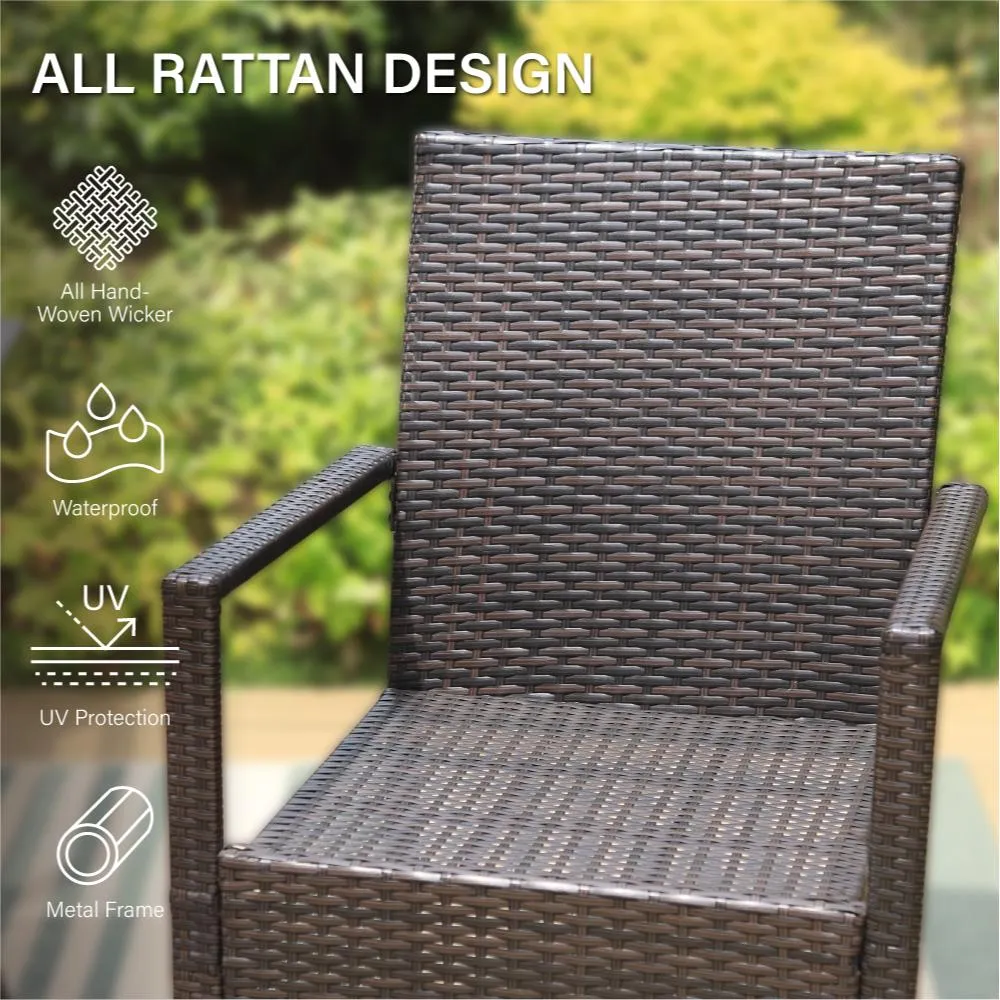 PHI VILLA 7 piece/ 9 piece Patio Dining Set With Rattan Cushioned Chairs & Extendable Steel Table