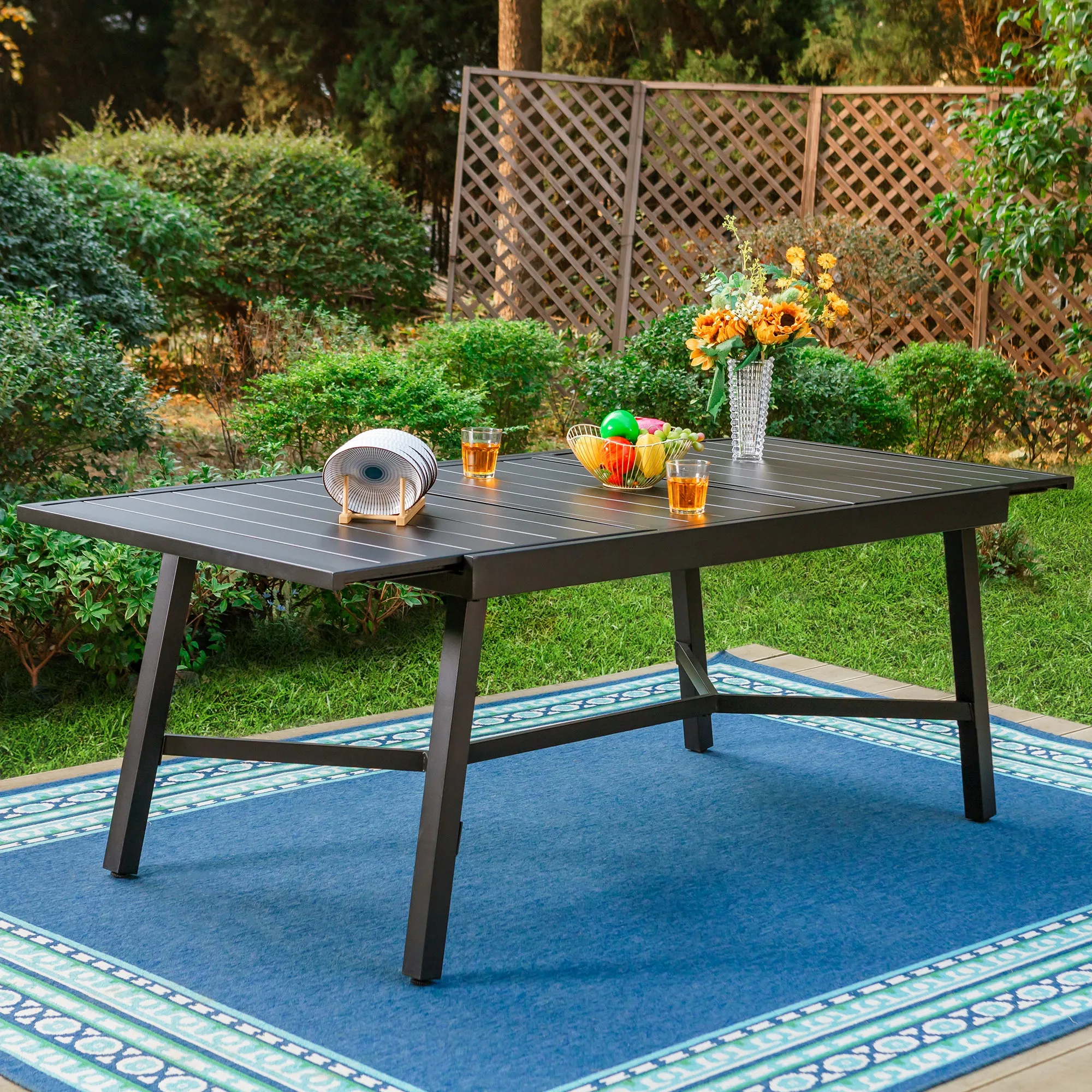 PHI VILLA Metal Extendable Patio Steel Dining Table