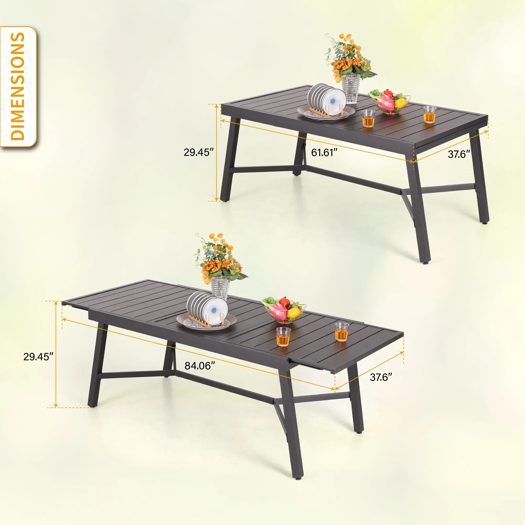 PHI VILLA Metal Extendable Patio Steel Dining Table