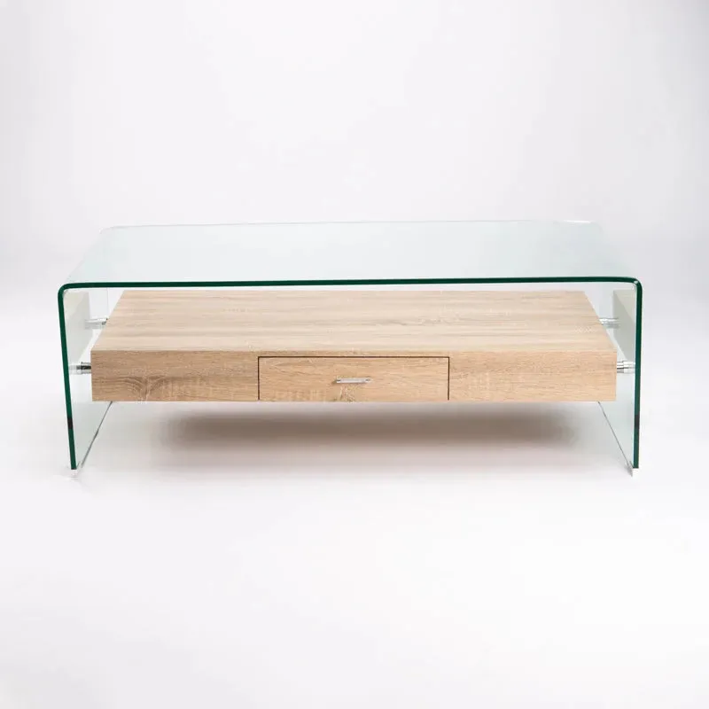 PORT 120x60cm 12MM TEMPERED GLASS COFFEE TABLE WITH DRAWER