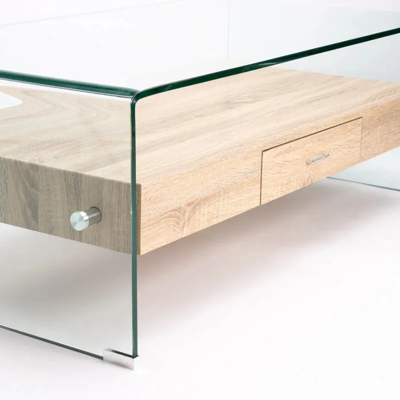 PORT 120x60cm 12MM TEMPERED GLASS COFFEE TABLE WITH DRAWER