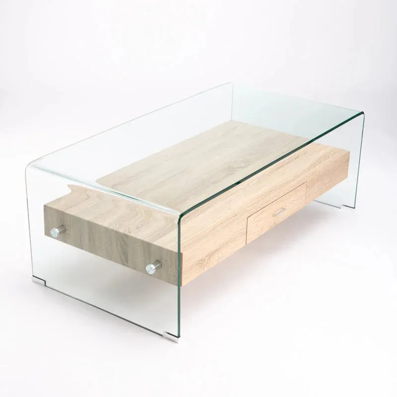 PORT 120x60cm 12MM TEMPERED GLASS COFFEE TABLE WITH DRAWER