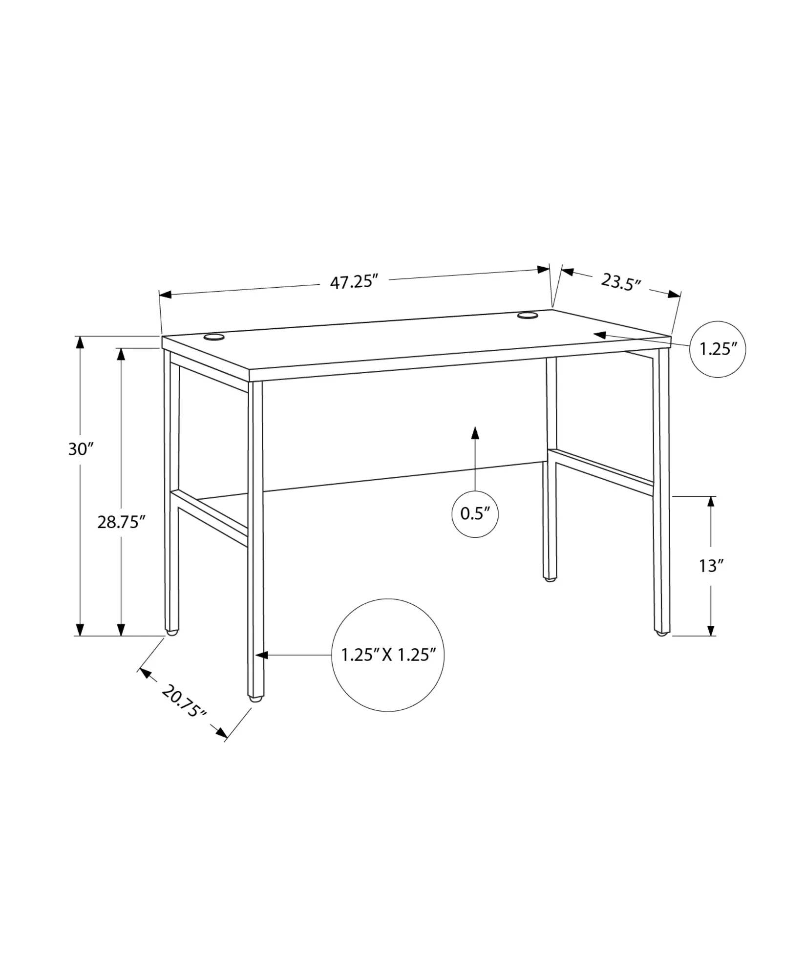 ProFlex 48 inch Executive Desk - Modern White Laminate & Silver Metal for Home Office & Commercial Use