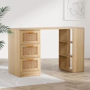 Rattan Computer Desk, 3 Drawers, 3 Shelves, 120CM - Artiss