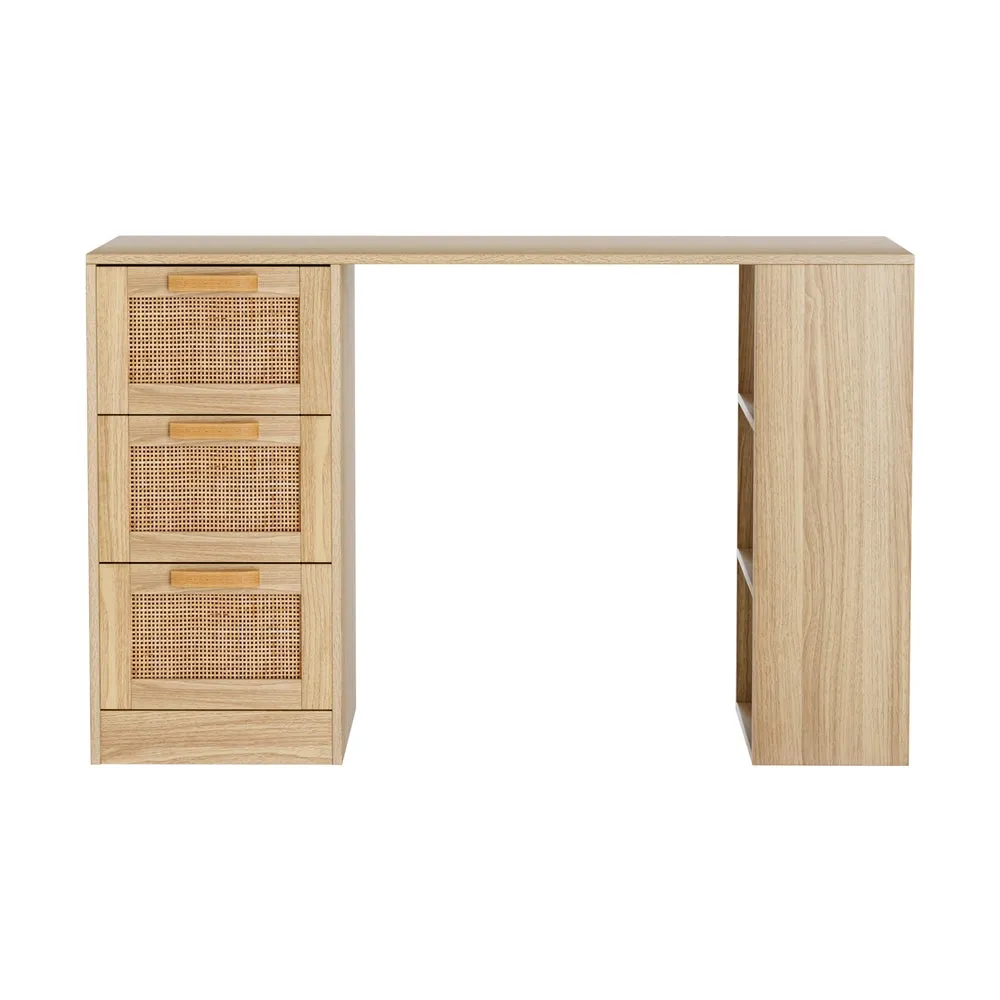 Rattan Computer Desk, 3 Drawers, 3 Shelves, 120CM - Artiss