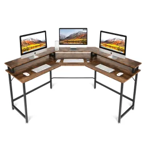 Sturdy Corner W Shaped Computer Desk with Monitor Stand – Ideal for Home Office, Gaming, and Study Rooms