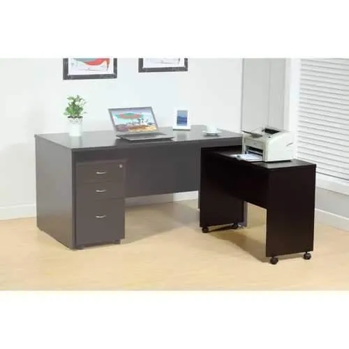 Stylish Dark Brown Finish Desk Return With Spacious Display Top.