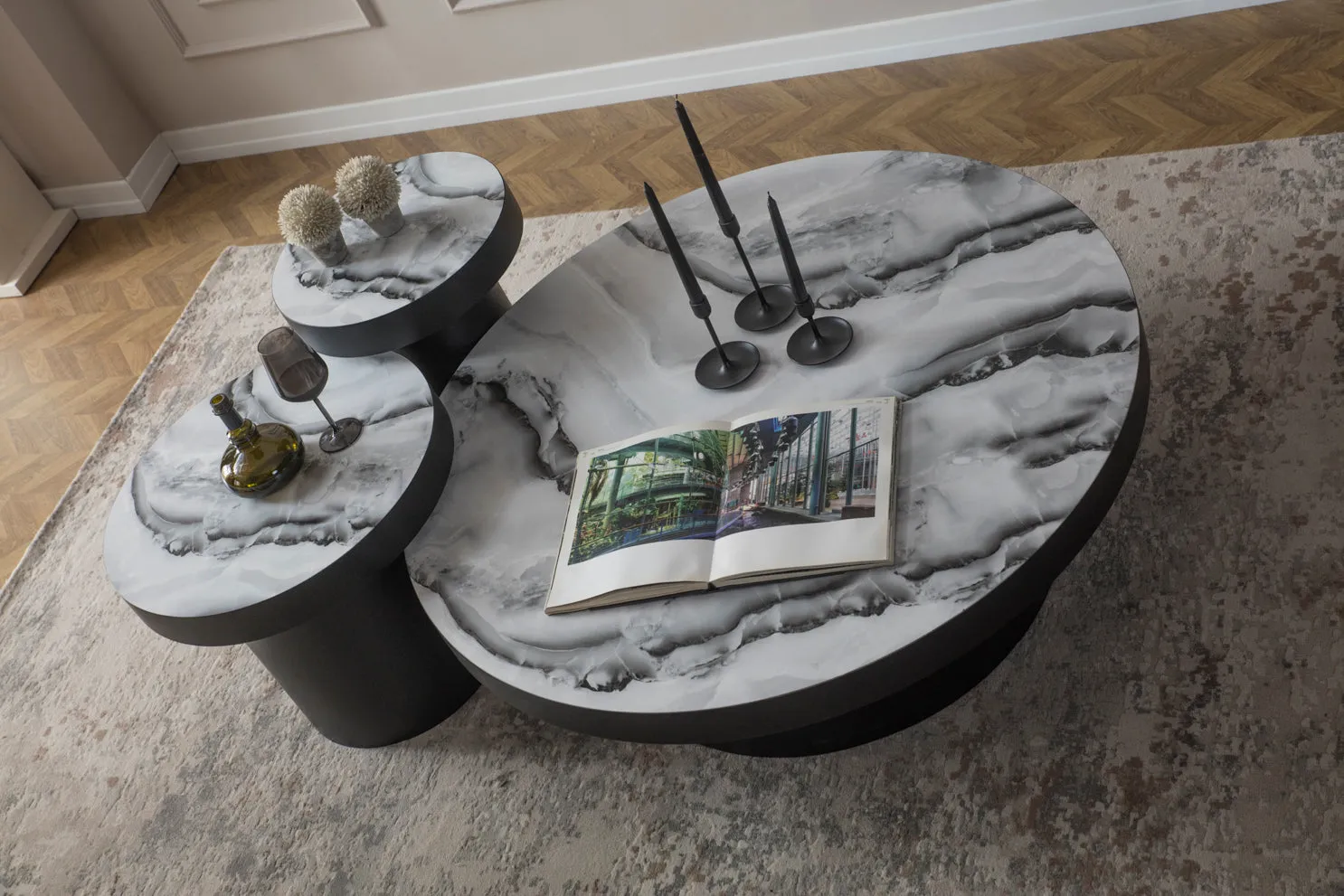 Trio Coffee Table Set in Black and White