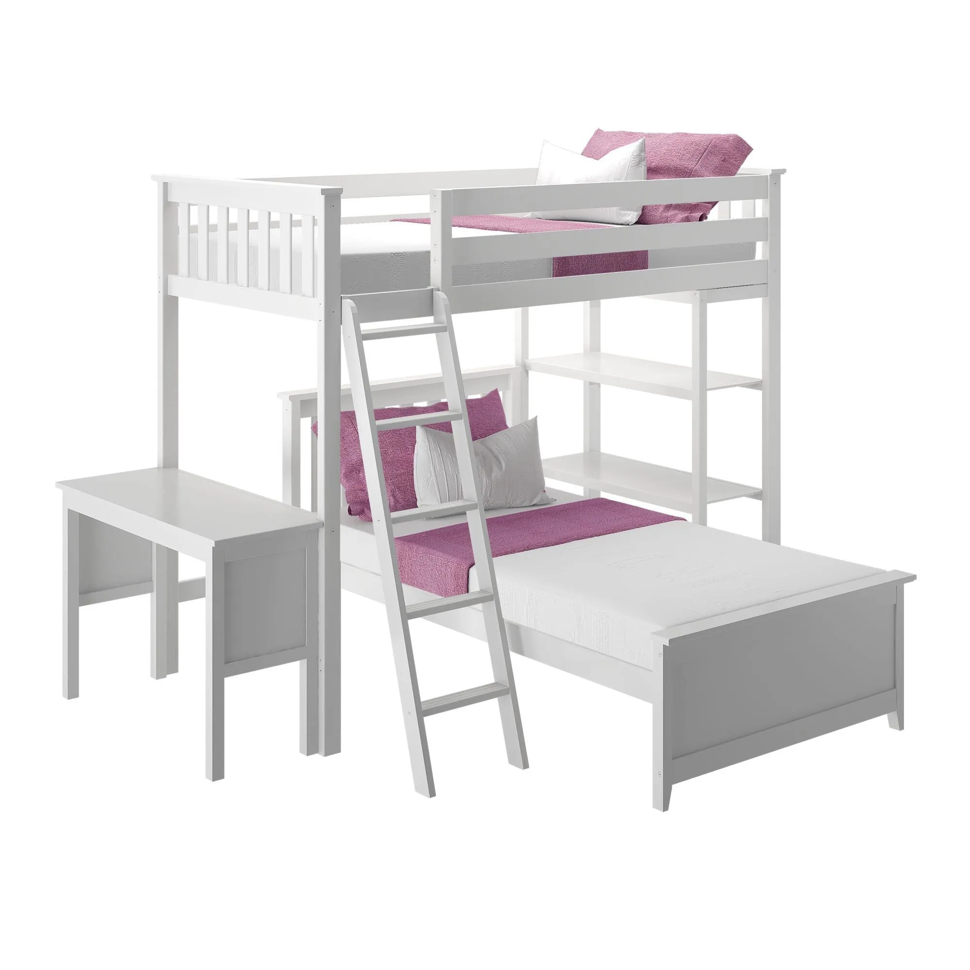 Twin Over Twin L-Shaped Bunk Bed With Bookcase & Desk