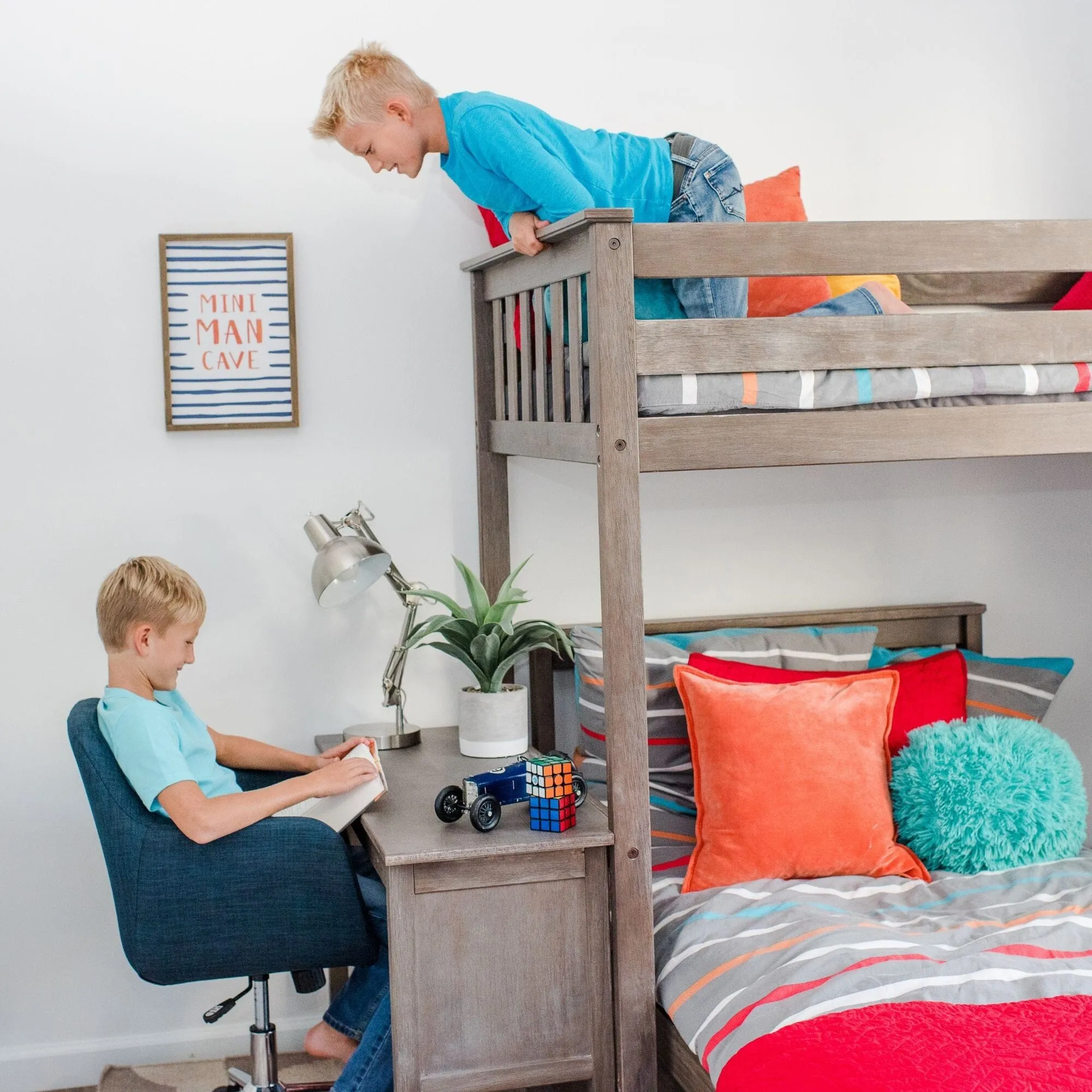 Twin Over Twin L-Shaped Bunk Bed With Bookcase & Desk