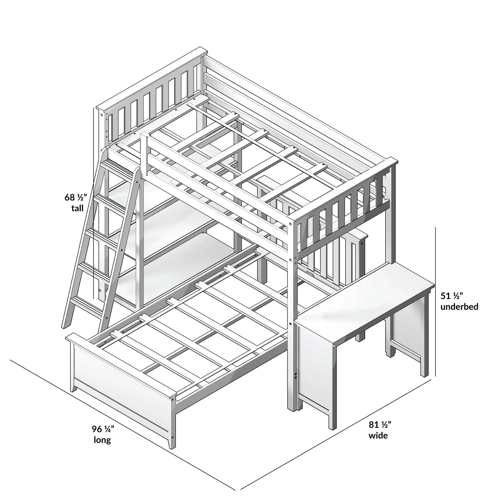 Twin Over Twin L-Shaped Bunk Bed With Bookcase & Desk