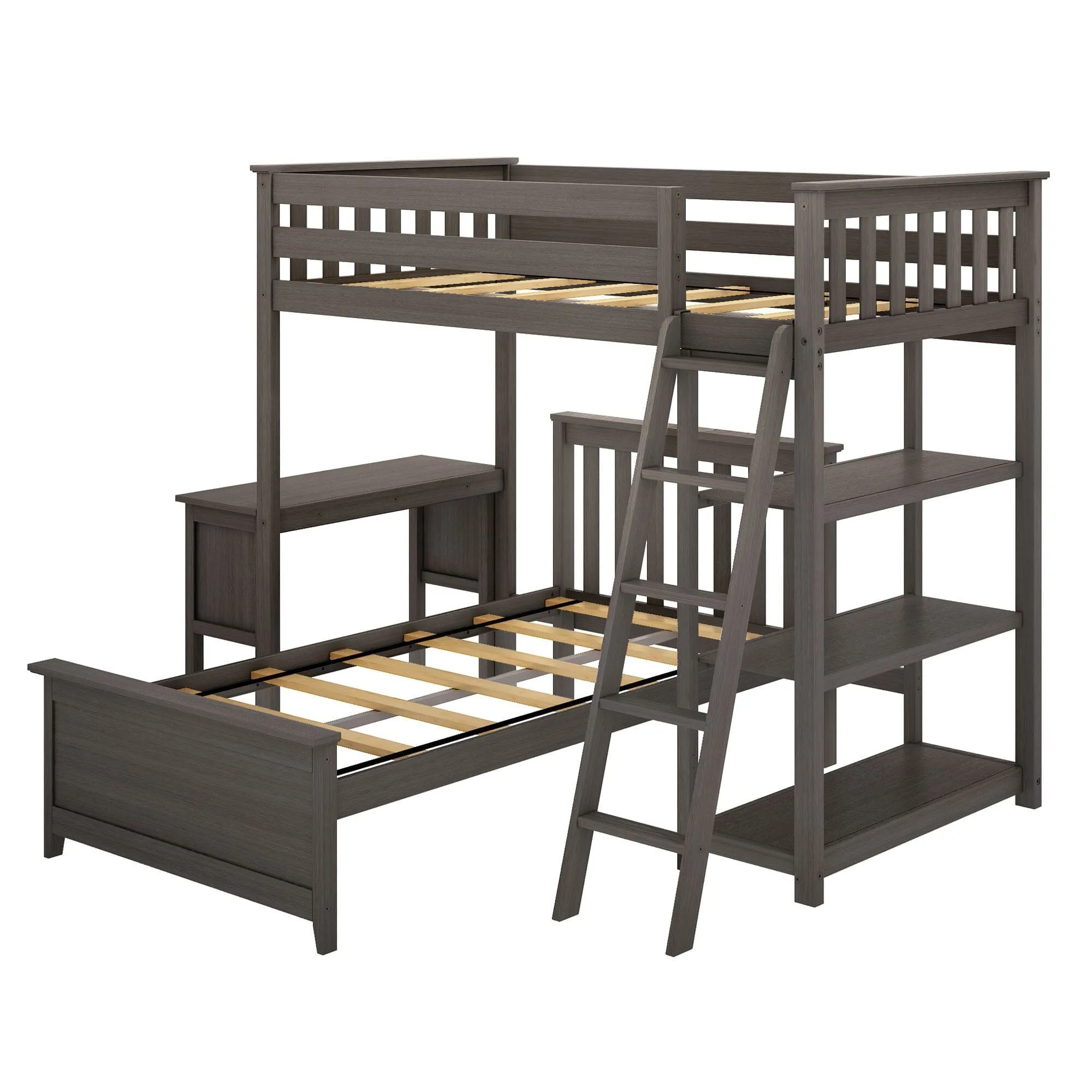 Twin Over Twin L-Shaped Bunk Bed With Bookcase & Desk