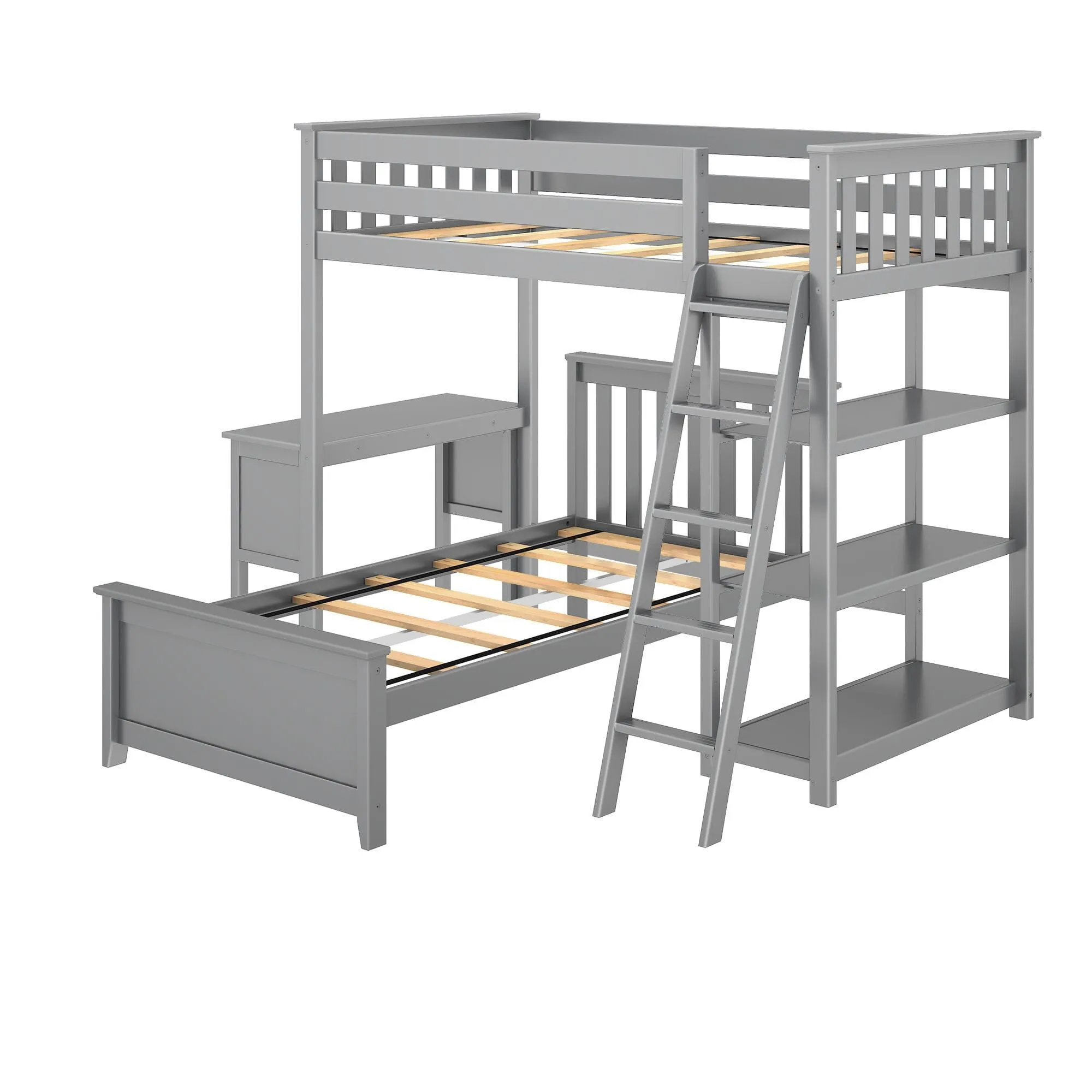 Twin Over Twin L-Shaped Bunk Bed With Bookcase & Desk