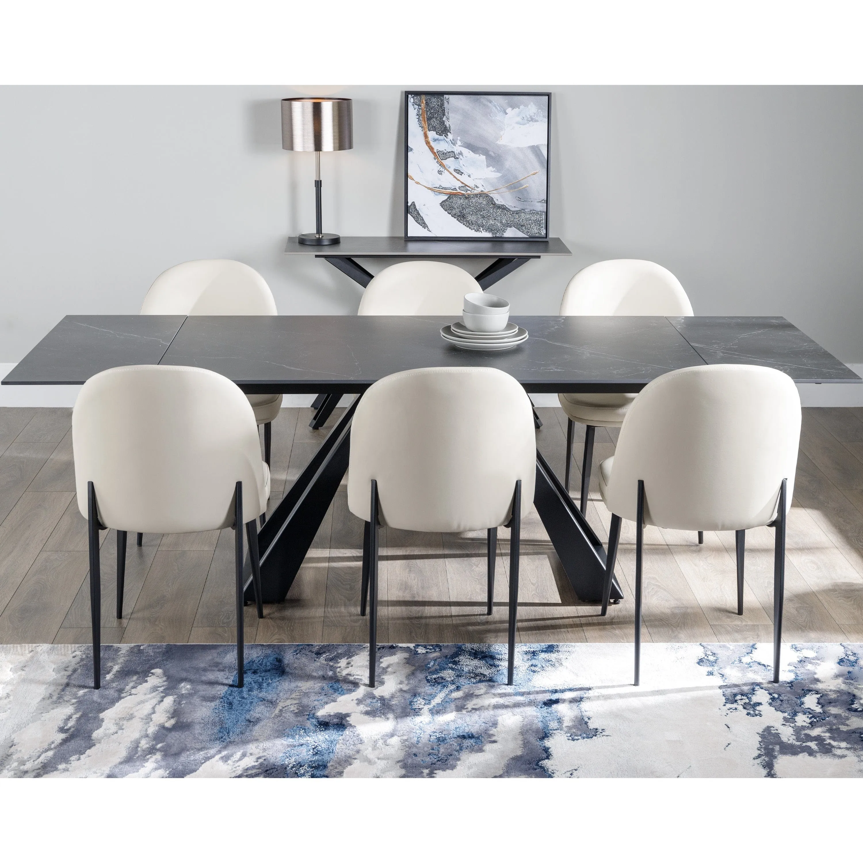 Vortex Marble Dining Table Set with 6 Chairs