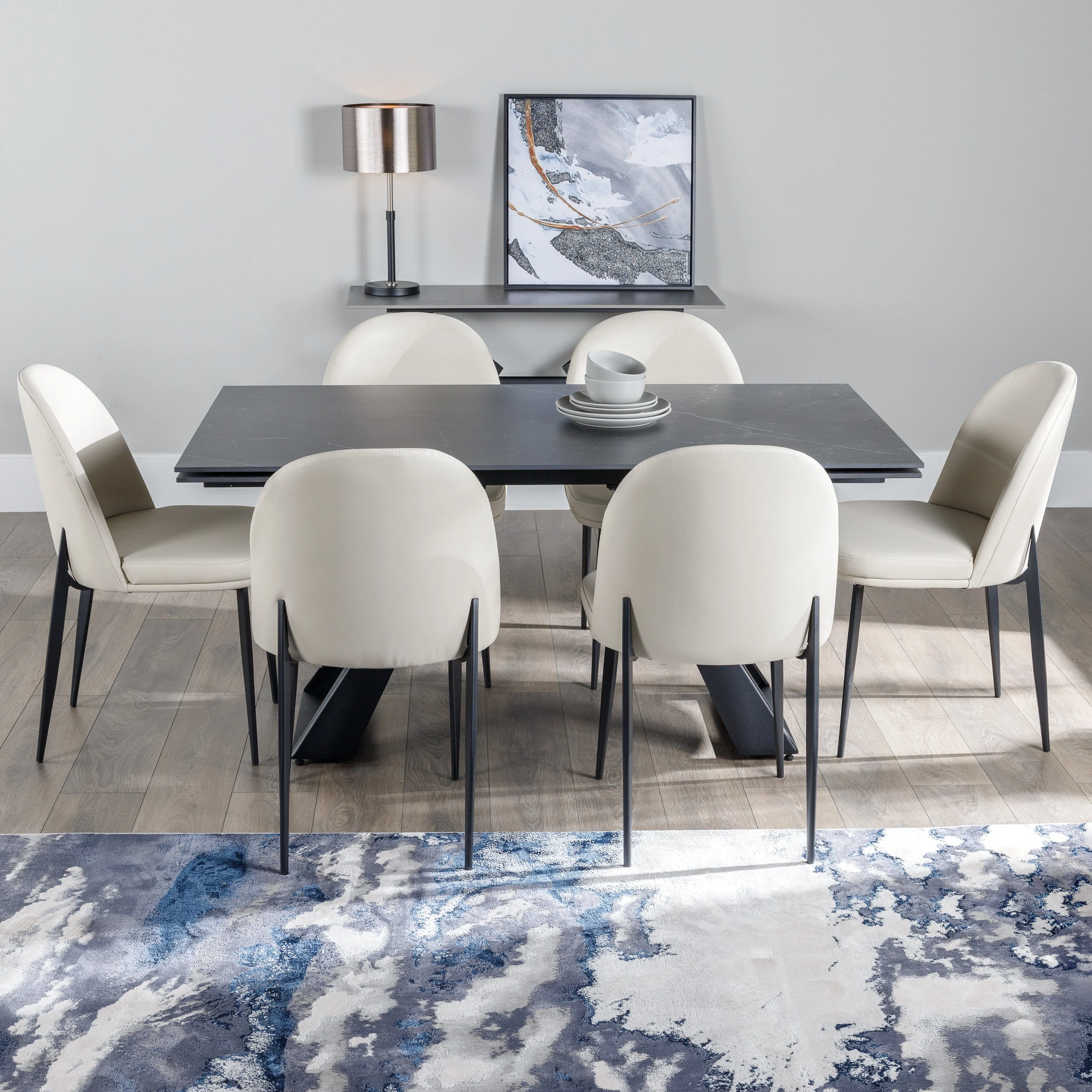 Vortex Marble Dining Table Set with 6 Chairs