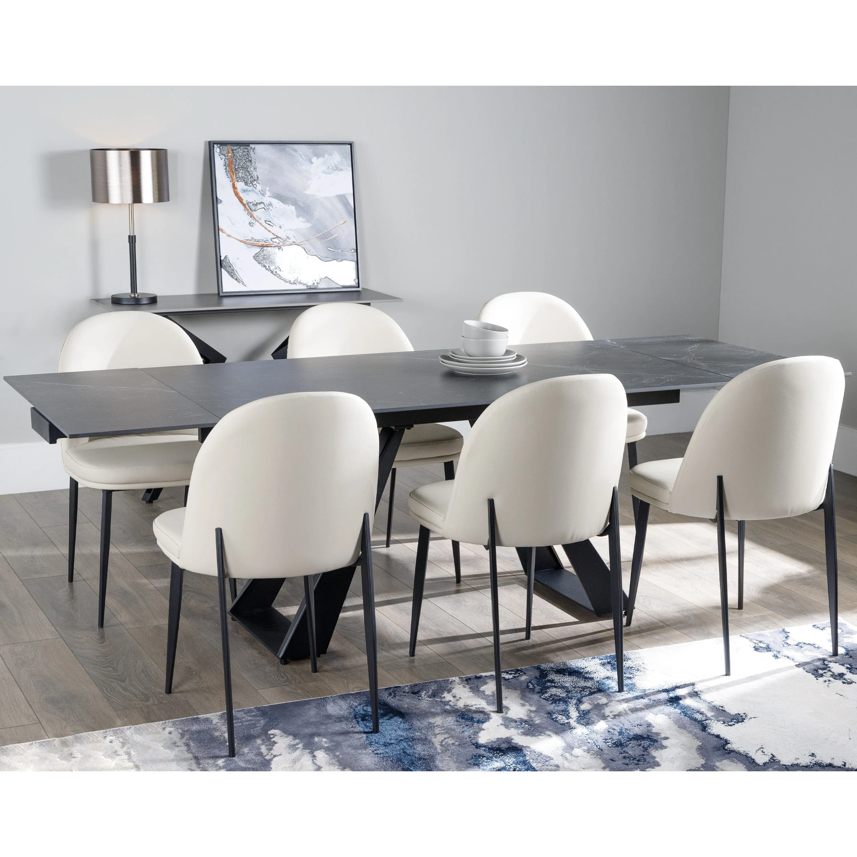 Vortex Marble Dining Table Set with 6 Chairs