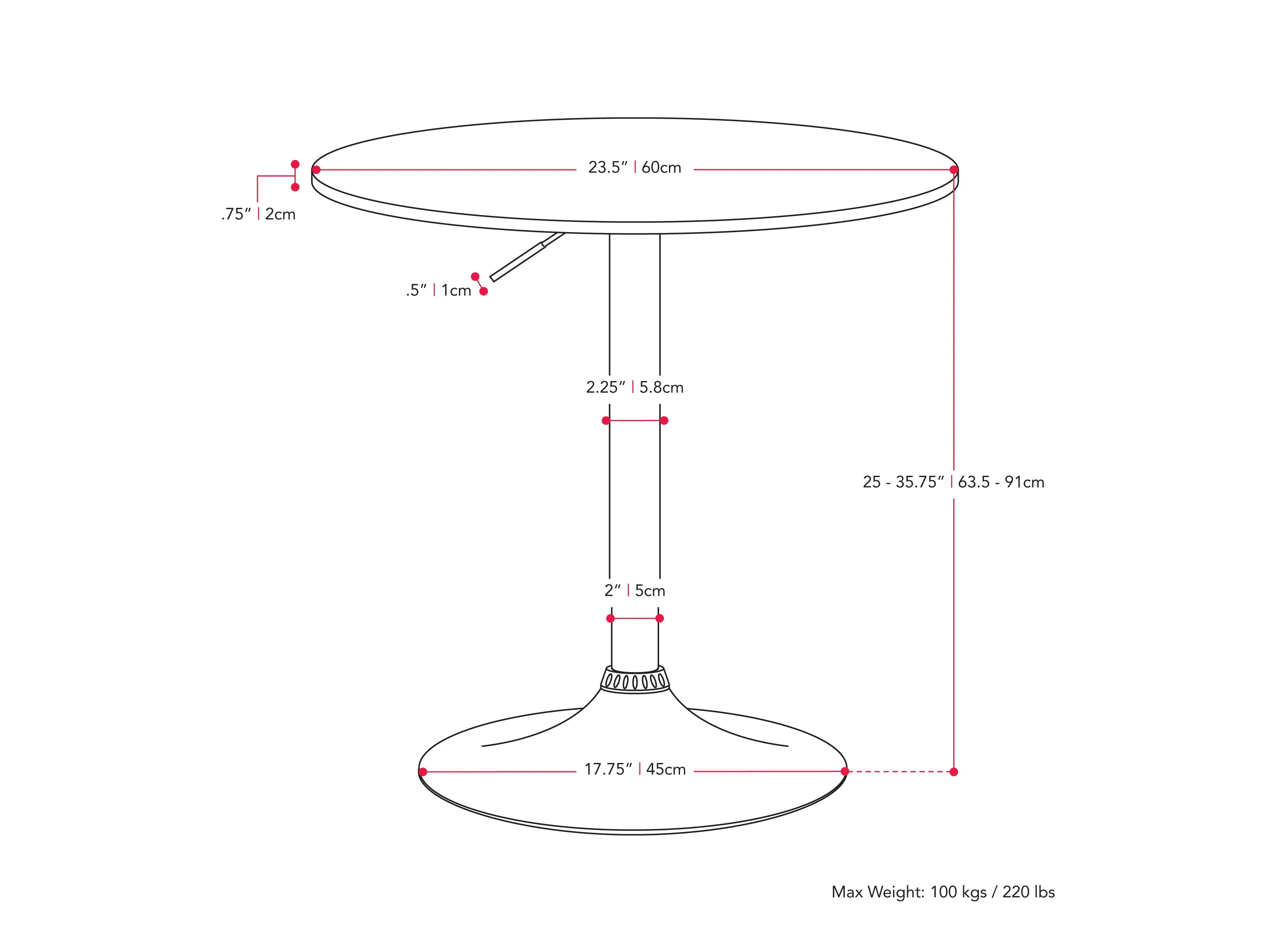 White Round Adjustable Height Bar Table