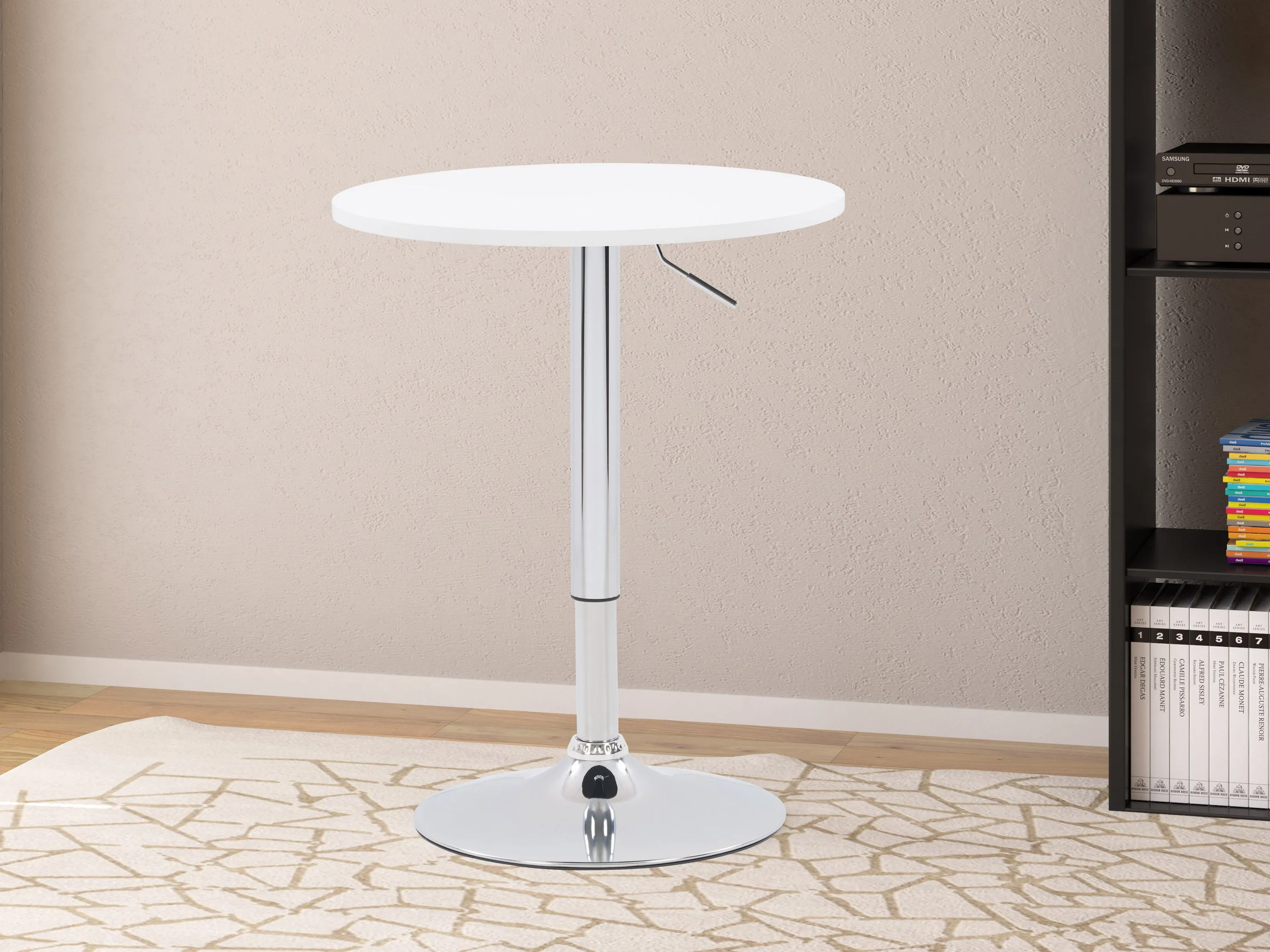 White Round Adjustable Height Bar Table